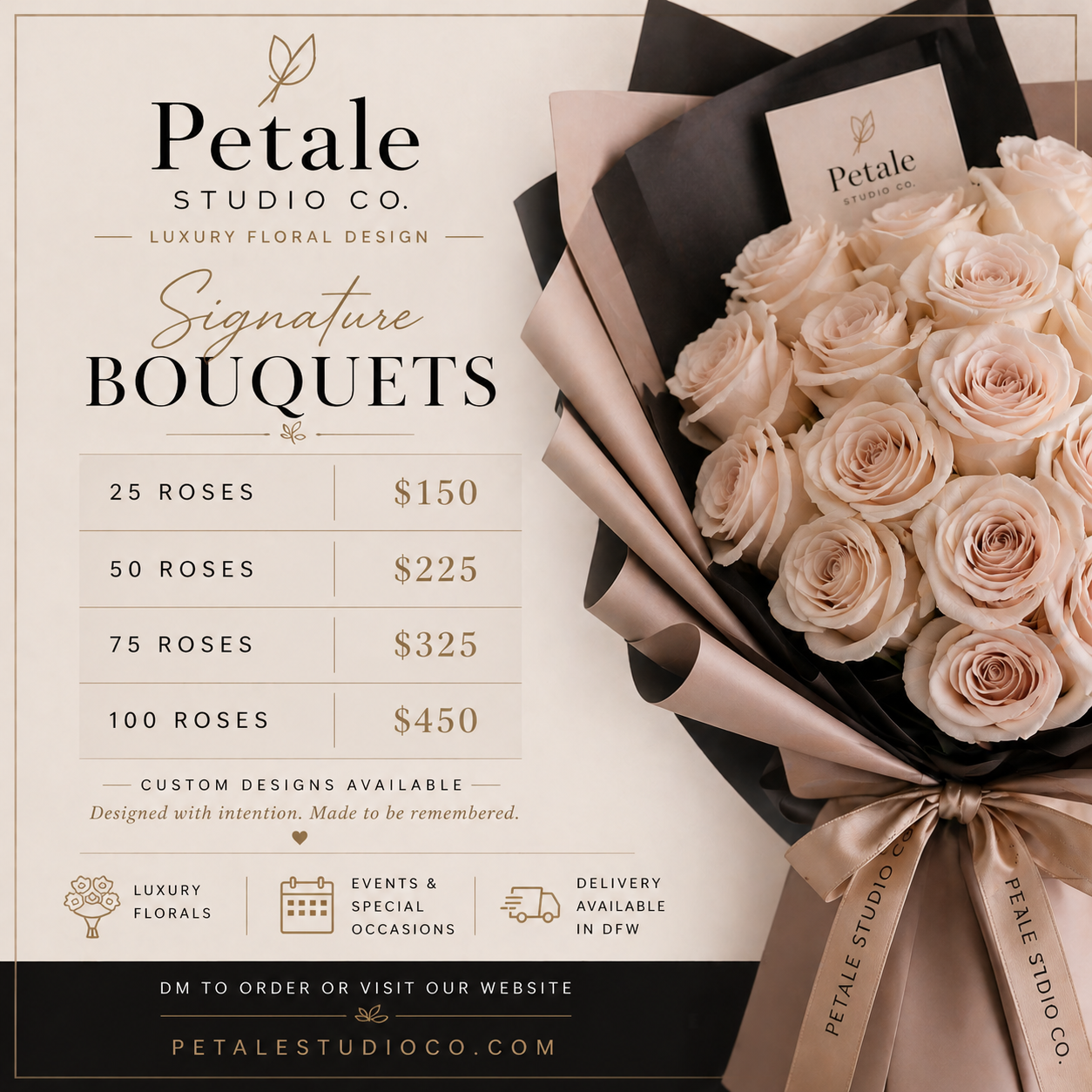 Petale Studio Co signature bouquet pricing flyer